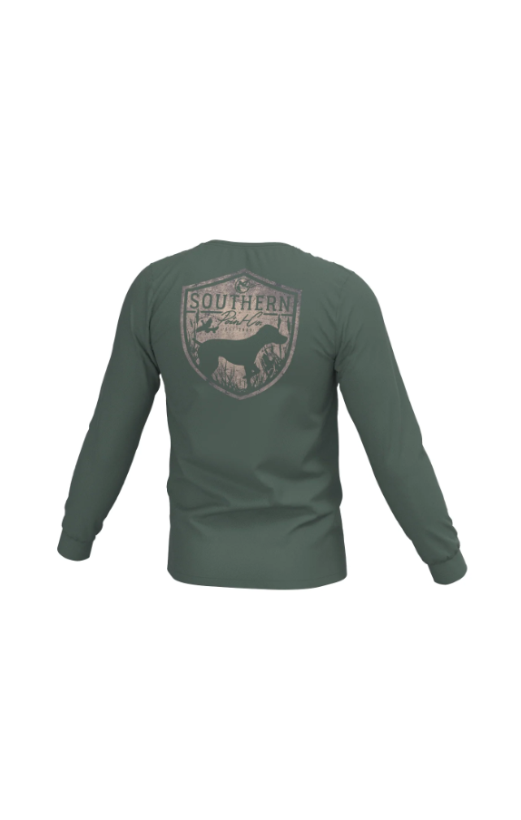 Silhouette Shield Long Sleeve Pocket Tee - Duck Green