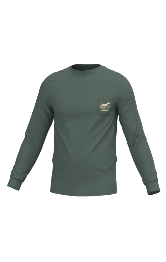 Silhouette Shield Long Sleeve Pocket Tee - Duck Green