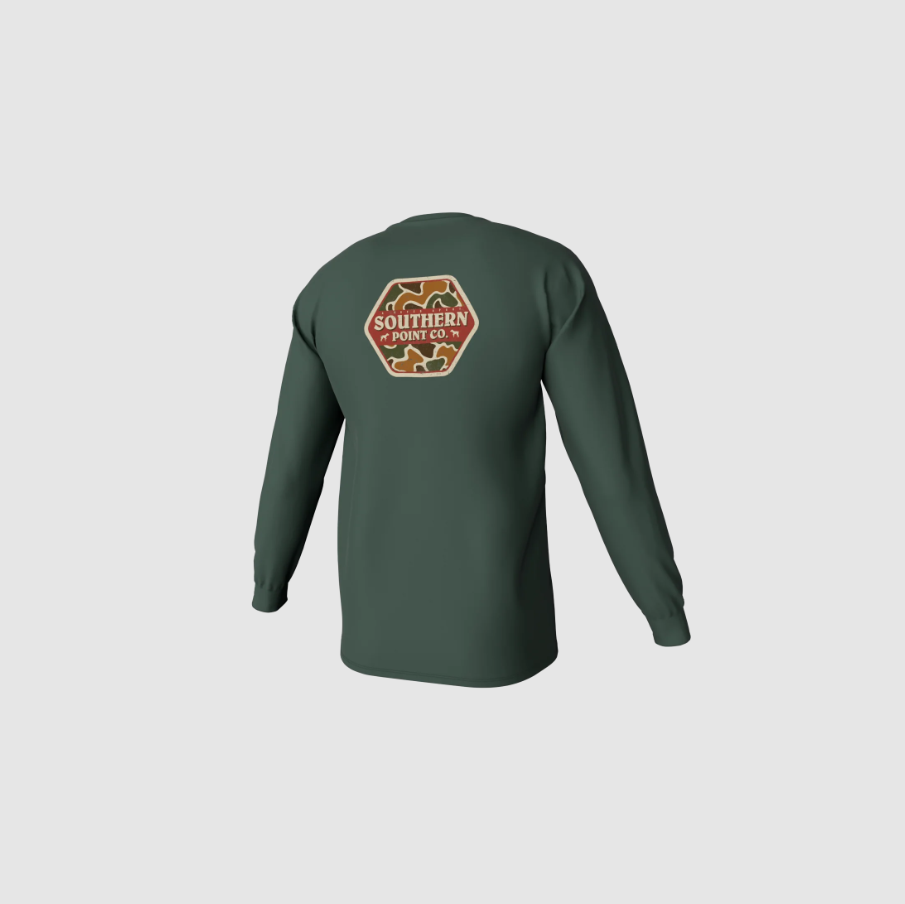 Camo Logo Long Sleeve Pocket Tee - Duck Green