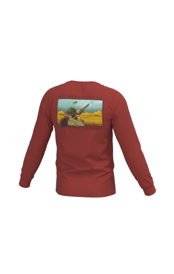 Clay Shooting Long Sleeve Pocket Tee - Chili Oil
