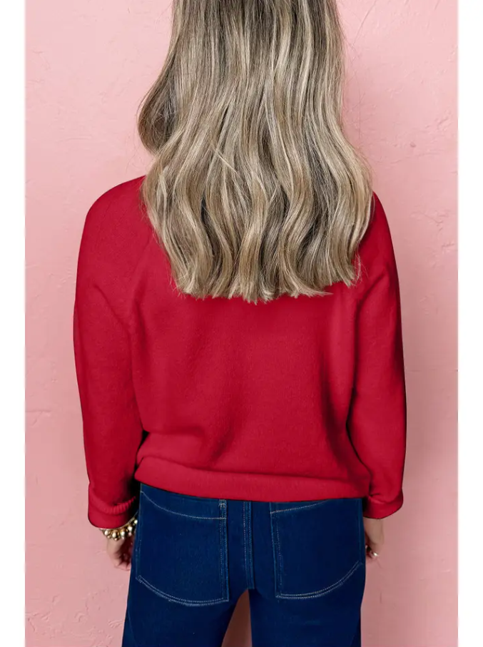 Christmas Merry Raglan Sleeve Sweater - Red