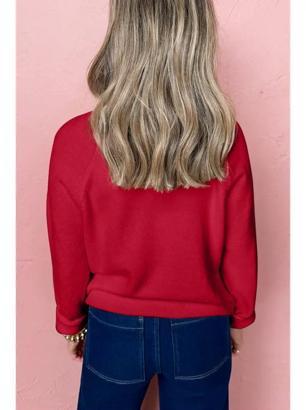 Christmas Merry Raglan Sleeve Sweater - Red