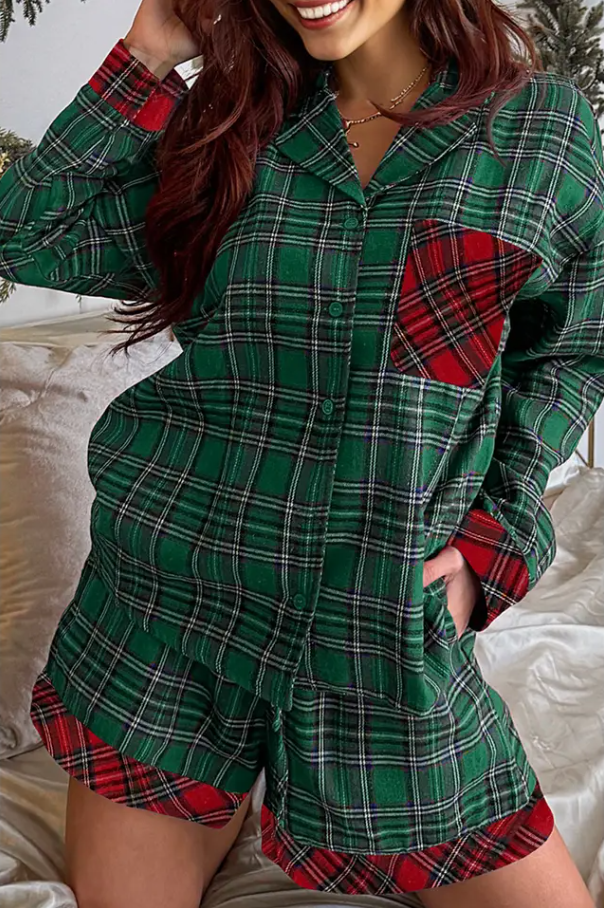 Christmas Plaid Patchwork Pajama Set