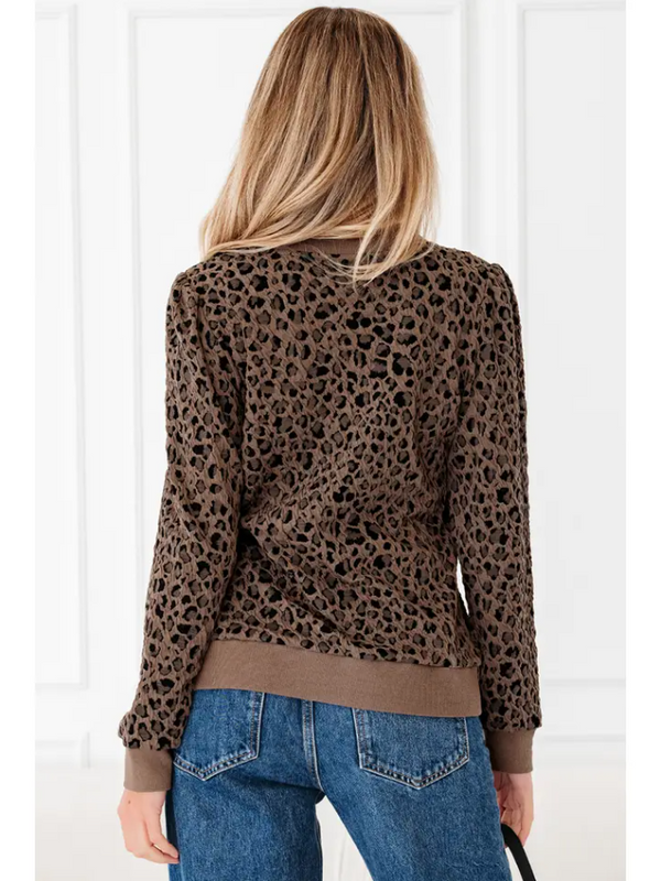 Leopard Ribbed Trim Long Sleeve Top