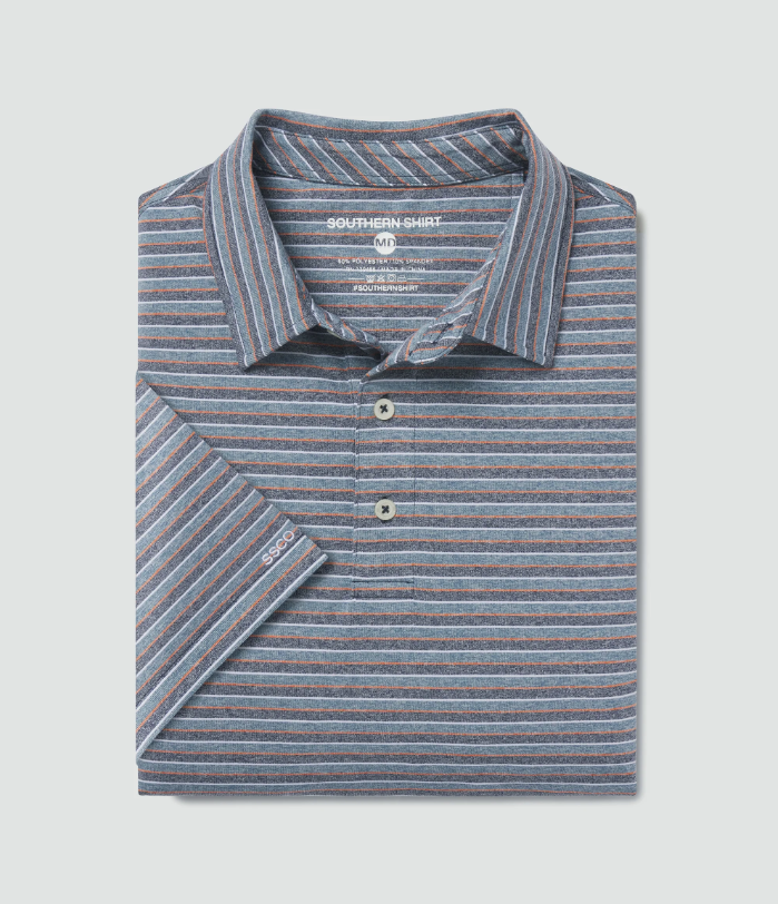 Cahaba Heather Stripe Polo - Navy Night