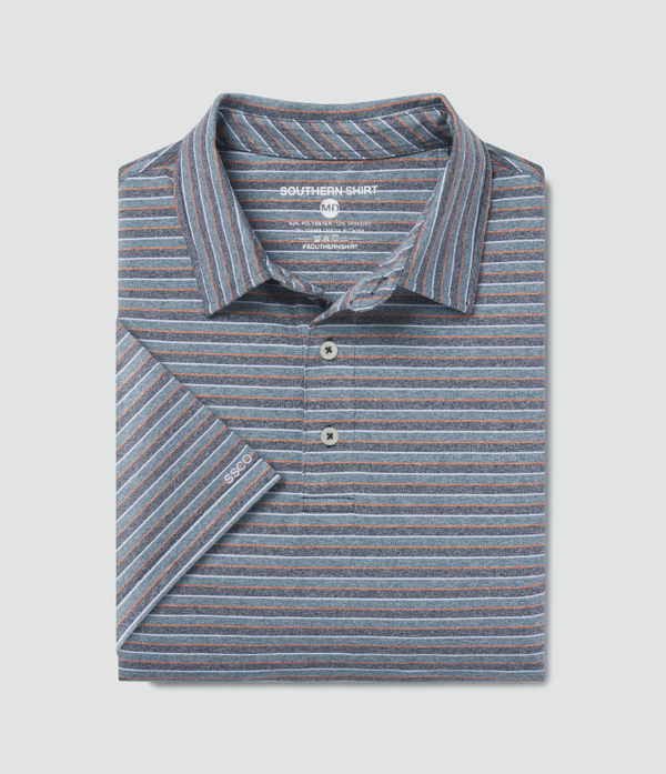 Cahaba Heather Stripe Polo - Navy Night