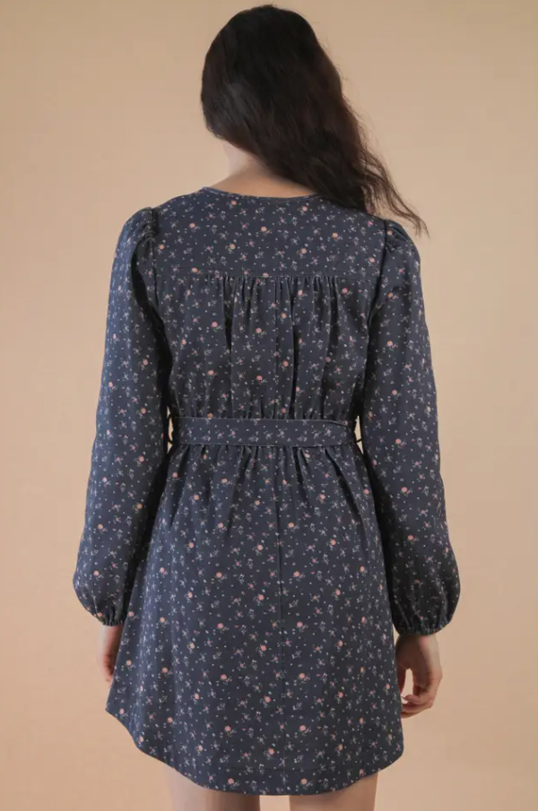 Floral Printed Button Down Mini Dress - Midnight