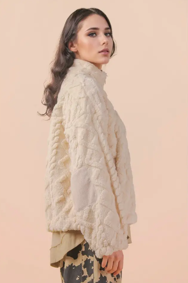 Cable Pattern Full Zip Jacket - Ecru