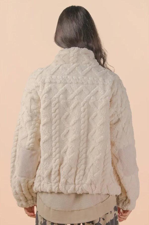 Cable Pattern Full Zip Jacket - Ecru