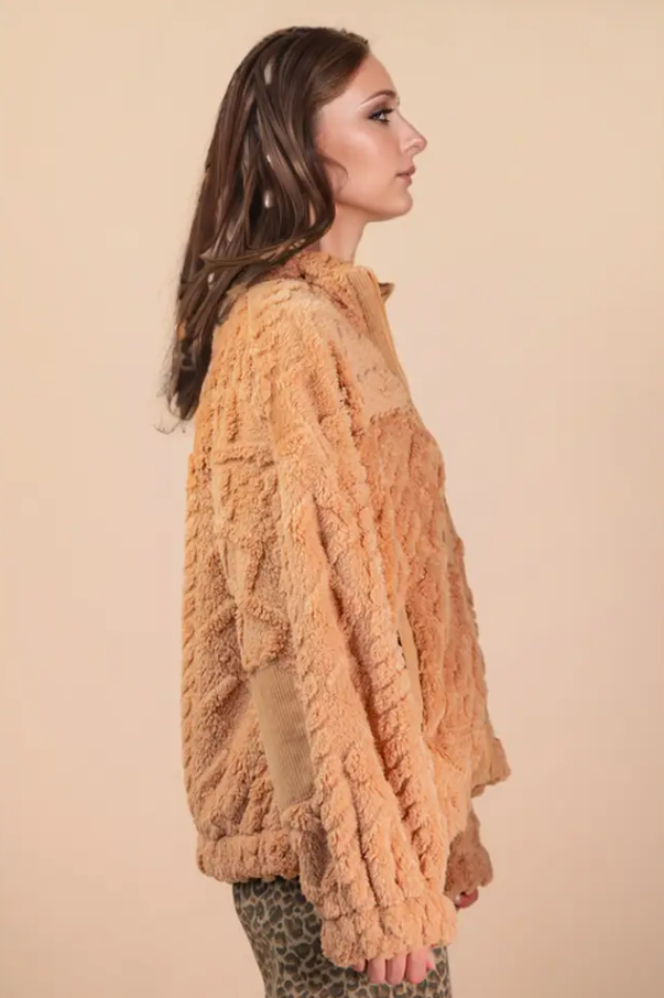 Cable Pattern Full Zip Jacket - Mocha