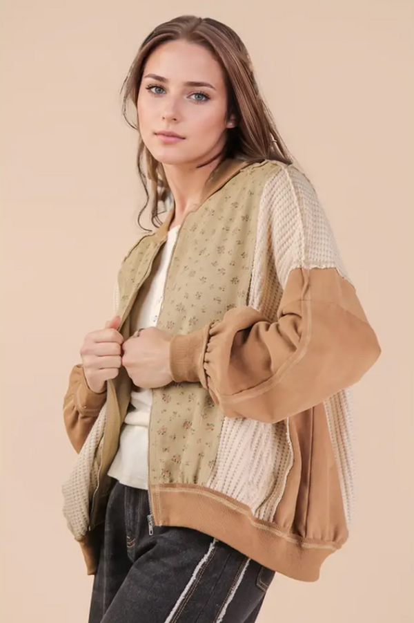 Floral Printed Oversized Jacket - Mocha