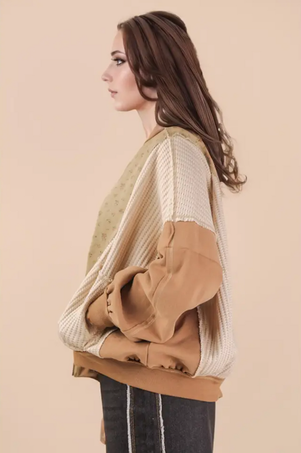 Floral Printed Oversized Jacket - Mocha