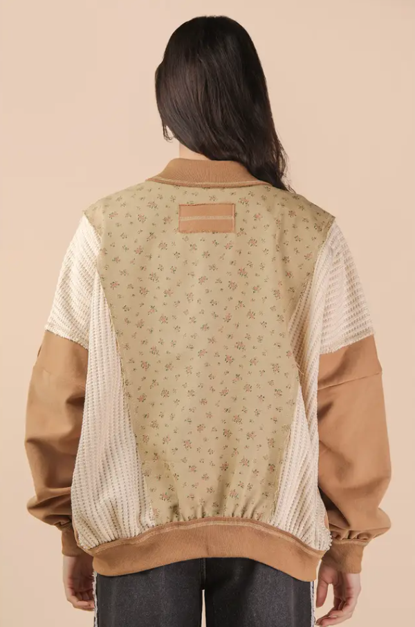 Floral Printed Oversized Jacket - Mocha