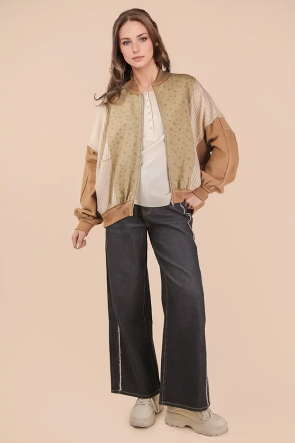 Floral Printed Oversized Jacket - Mocha