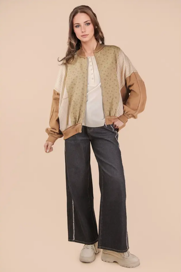 Floral Printed Oversized Jacket - Mocha