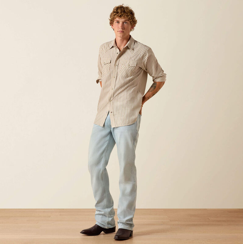 Retro Hesper Fitted Snap Shirt - Sandshell Stripe