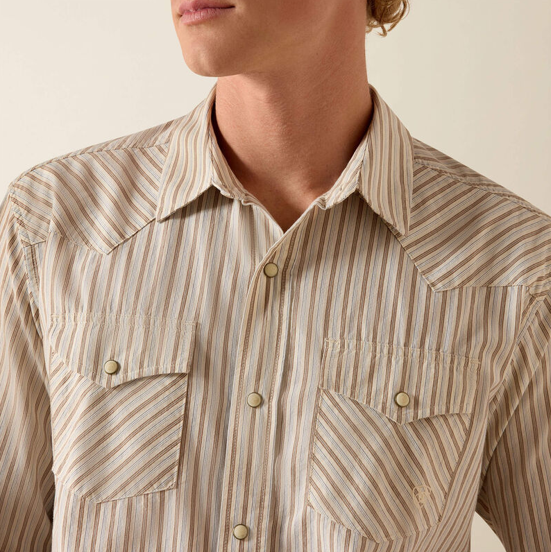 Retro Hesper Fitted Snap Shirt - Sandshell Stripe