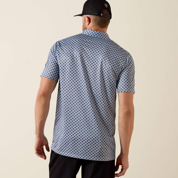 All Over Print Fitted Polo - White Medallion Print