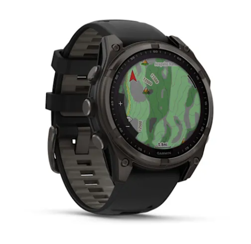 fēnix® 8 – 47 mm, Solar Sapphire, Carbon Gray DLC Titanium with Black/Pebble Gray Silicone Band