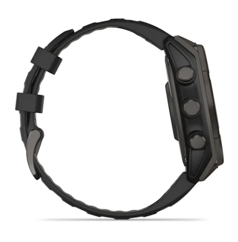 fēnix® 8 – 47 mm, Solar Sapphire, Carbon Gray DLC Titanium with Black/Pebble Gray Silicone Band