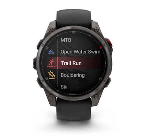 fēnix® 8 Pro – 47 mm, AMOLED Sapphire, Carbon Gray DLC Titanium with Black/Pebble Gray Silicone Band