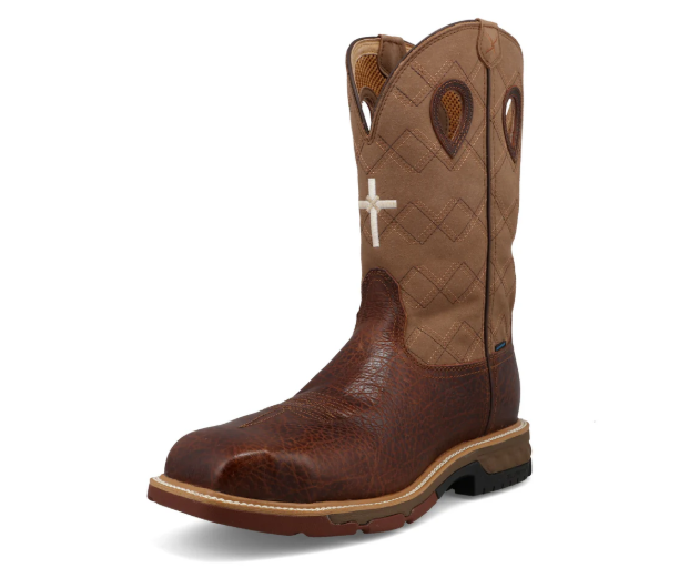 12" Western Work Boot Nano Toe - Rustic Brown & Lion Tan