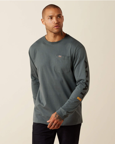Rebar Cotton Strong Standard Logo Pocket T-Shirt - Steel Green