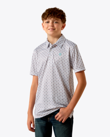 Youth All Over Print Polo - White Southwest Trinagle