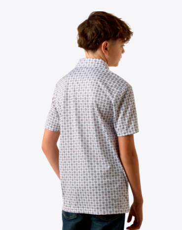 Youth All Over Print Polo - White Southwest Trinagle
