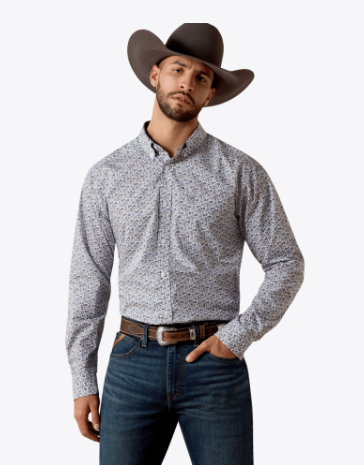 MNS Wrinkle Free Weaver Fitted Shirt - White Multi Vine Print