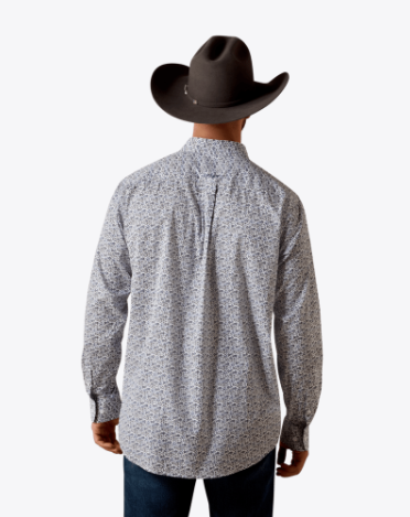 MNS Wrinkle Free Weaver Fitted Shirt - White Multi Vine Print