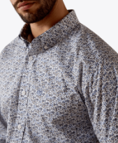 MNS Wrinkle Free Weaver Fitted Shirt - White Multi Vine Print