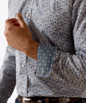 MNS Wrinkle Free Weaver Fitted Shirt - White Multi Vine Print