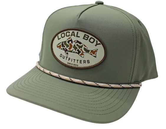 Vintage Redfish Patch High Crown Rope Hat - Sage