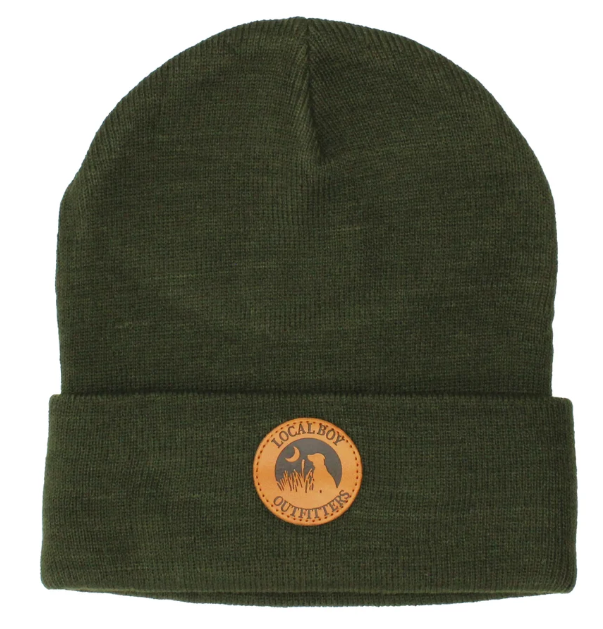 Leather Patch Beanie - Olive