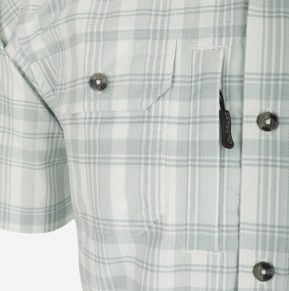 Frat Faded Plaid Button Down Short Sleeve Shirt - Beach Glass