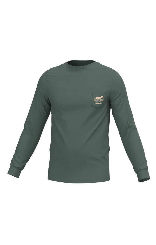 Youth Silhouette Shield Long Sleeve Pocket Tee - Duck Green