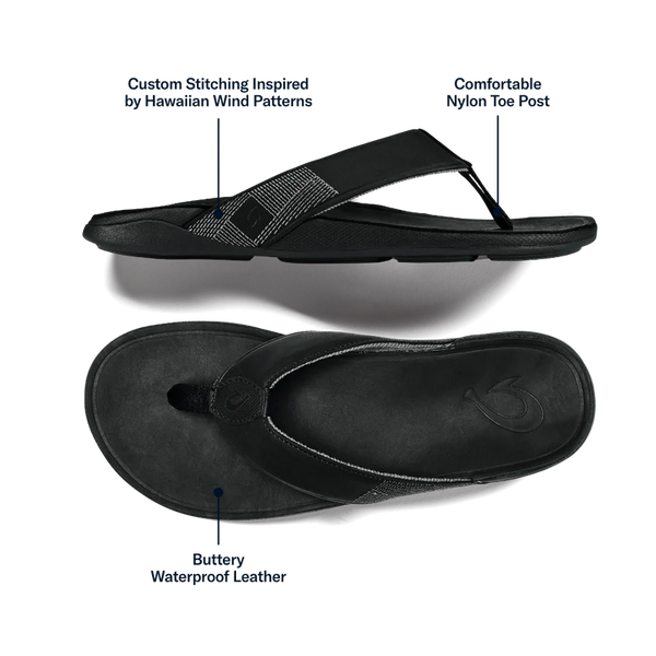 Men's Tuahine Waterproof Leather Sandal - Black