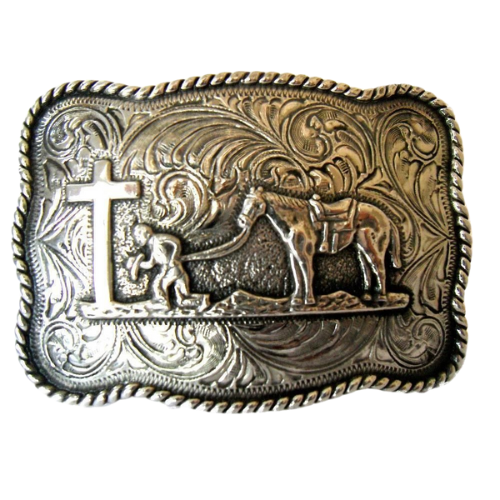 Praying Antique Rectangle Silver Buckle