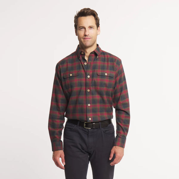 Myrtle Plaid Flannel Tee - Dark Olive & Navy Flannel
