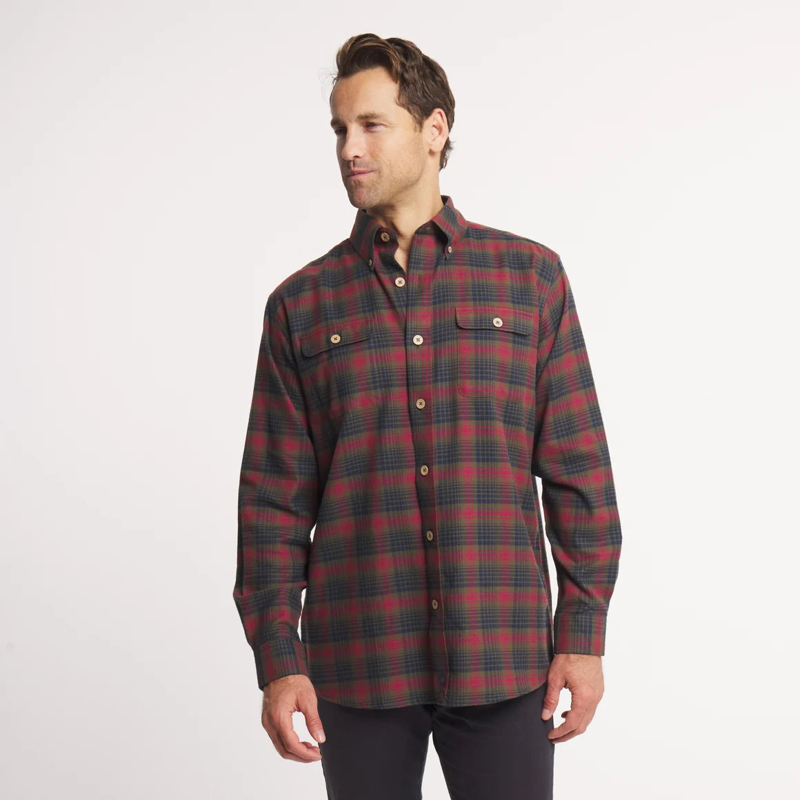 Myrtle Plaid Flannel Tee - Dark Olive & Navy Flannel
