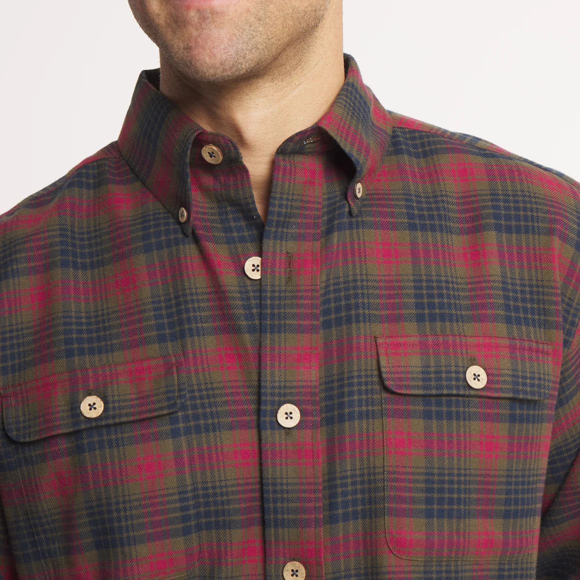 Myrtle Plaid Flannel Tee - Dark Olive & Navy Flannel