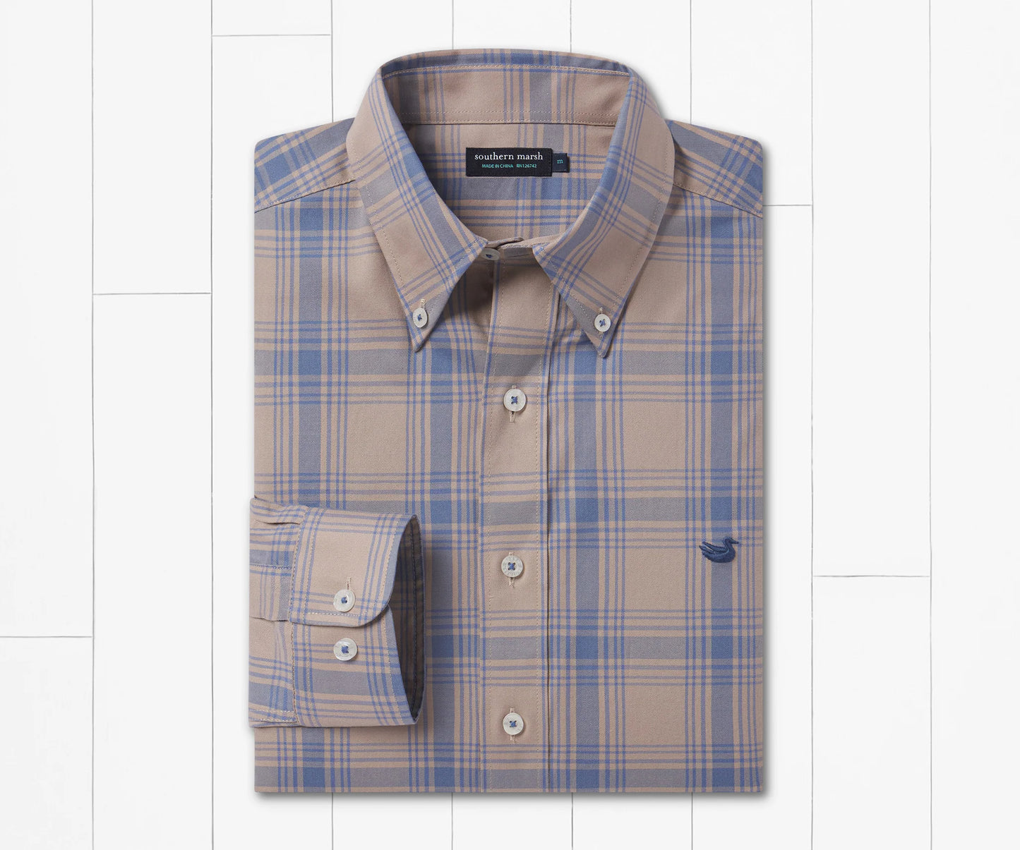 Tupelo Windowpane Dress Shirt - Taupe/French Blue