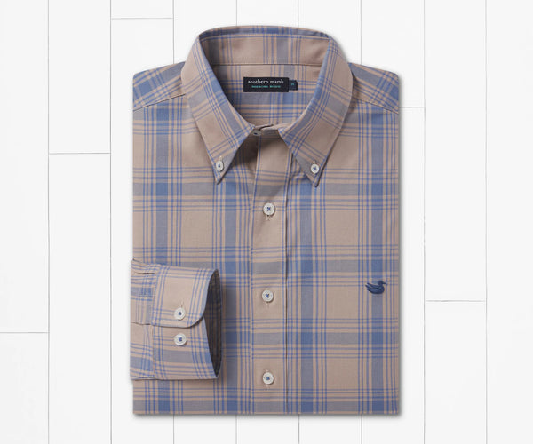 Tupelo Windowpane Dress Shirt - Taupe/French Blue