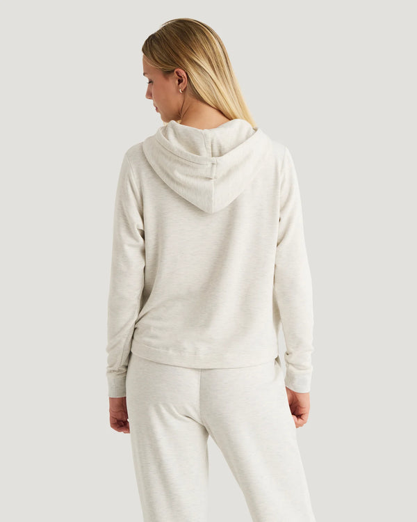 Women's Bamboo Lightweight Fleece Cropped Hoodie - Off White Heather