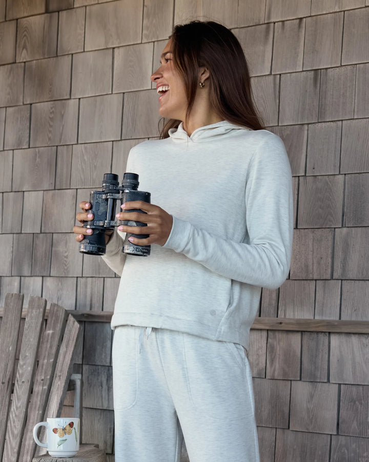 Women's Bamboo Lightweight Fleece Cropped Hoodie - Off White Heather