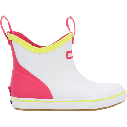Little Kids Ankle Deck Boot - White/Multi Pink