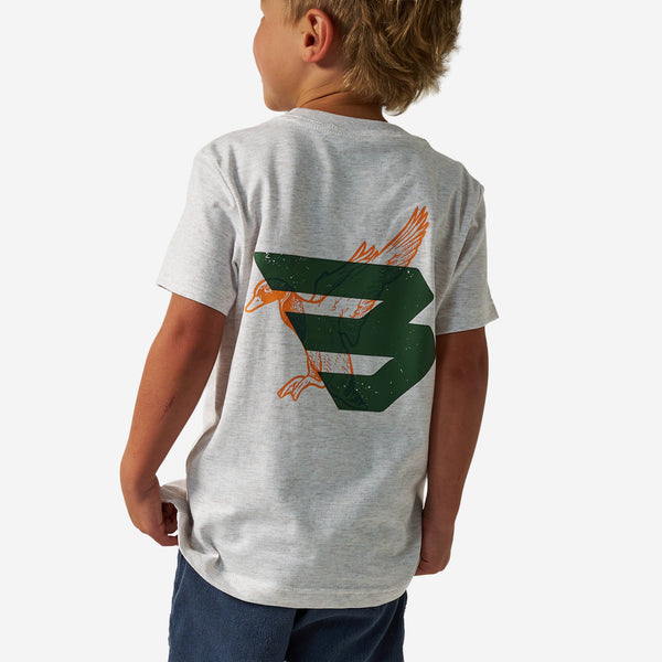 Youth Short Sleeve Tee - Duck Flying B (Green) Logo - Oatmeal