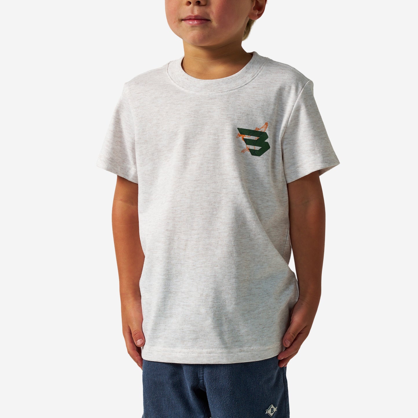 Youth Short Sleeve Tee - Duck Flying B (Green) Logo - Oatmeal
