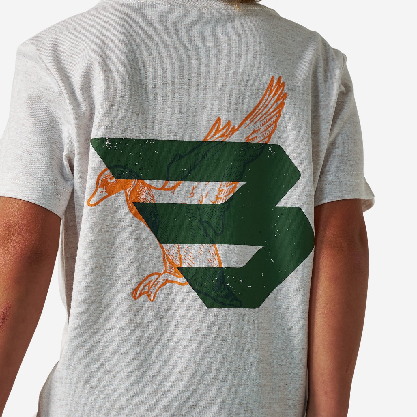 Youth Short Sleeve Tee - Duck Flying B (Green) Logo - Oatmeal